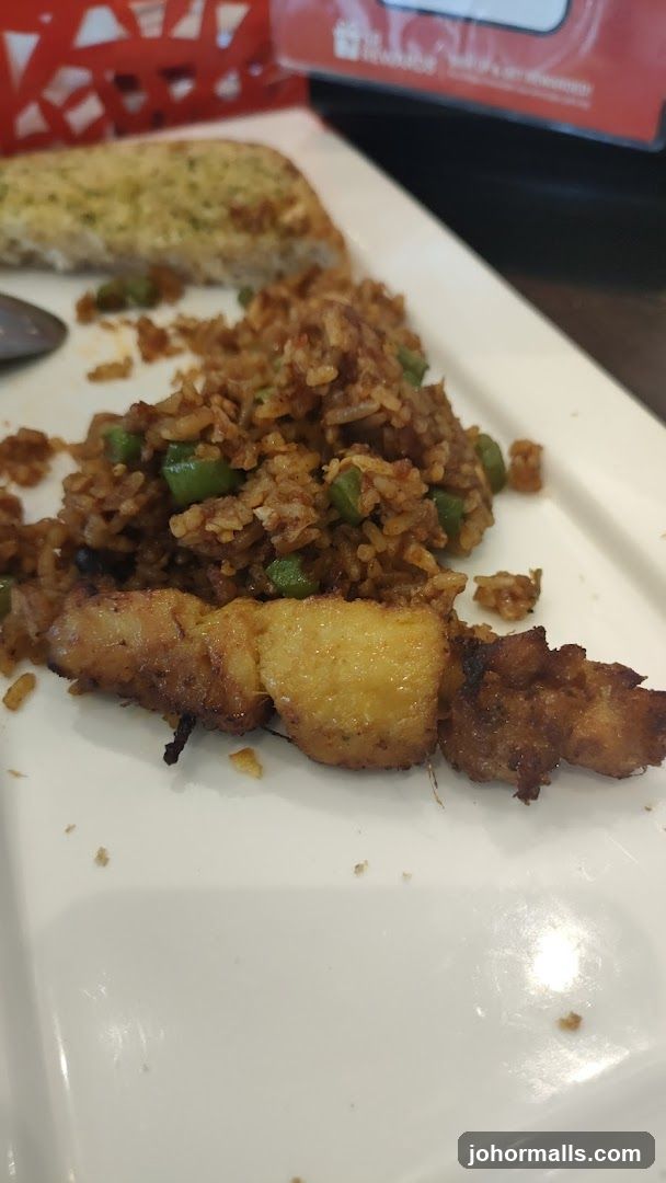 Fried Chicken Skewer with Rice and Garlic Bread