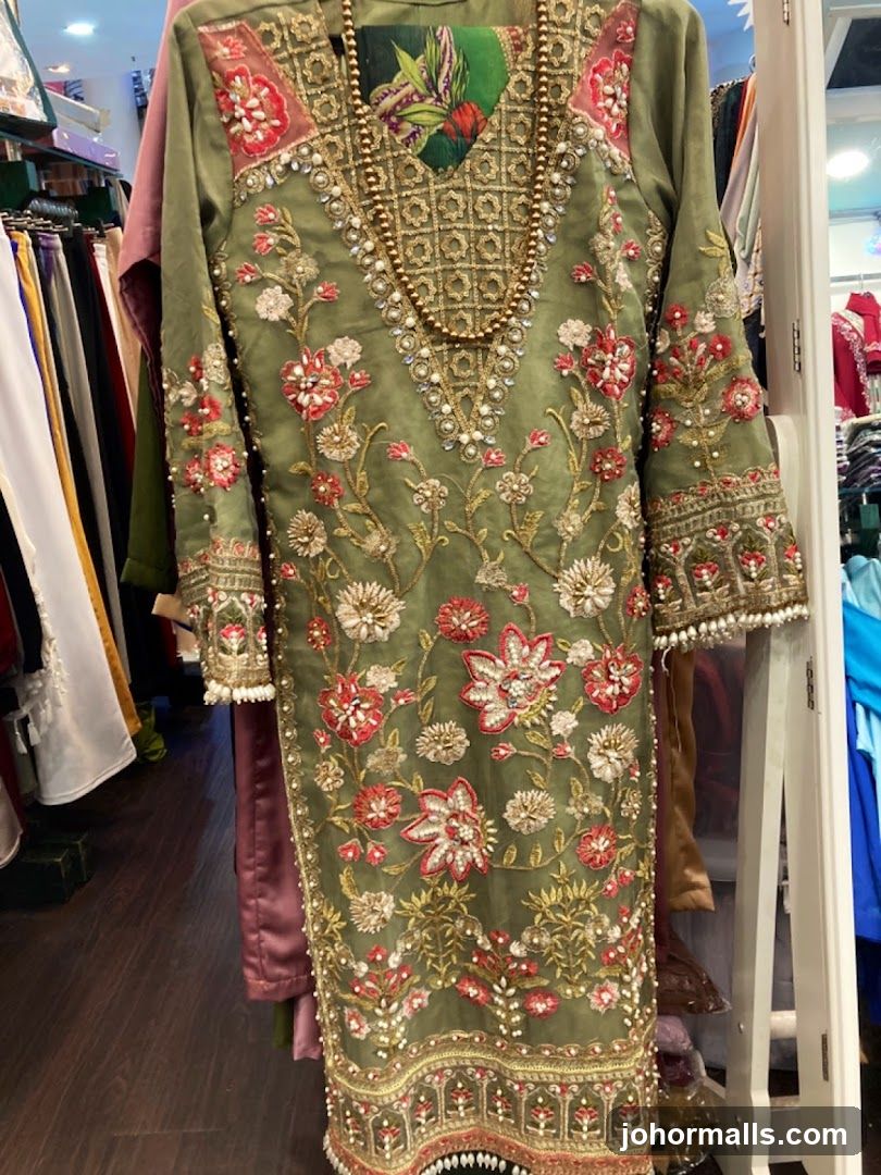 Embroidered Green Kurti