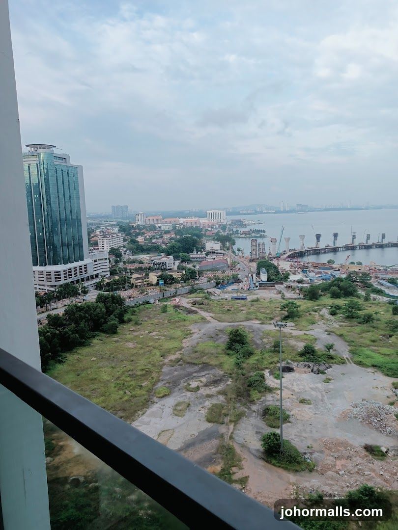 Cityscape with construction and water