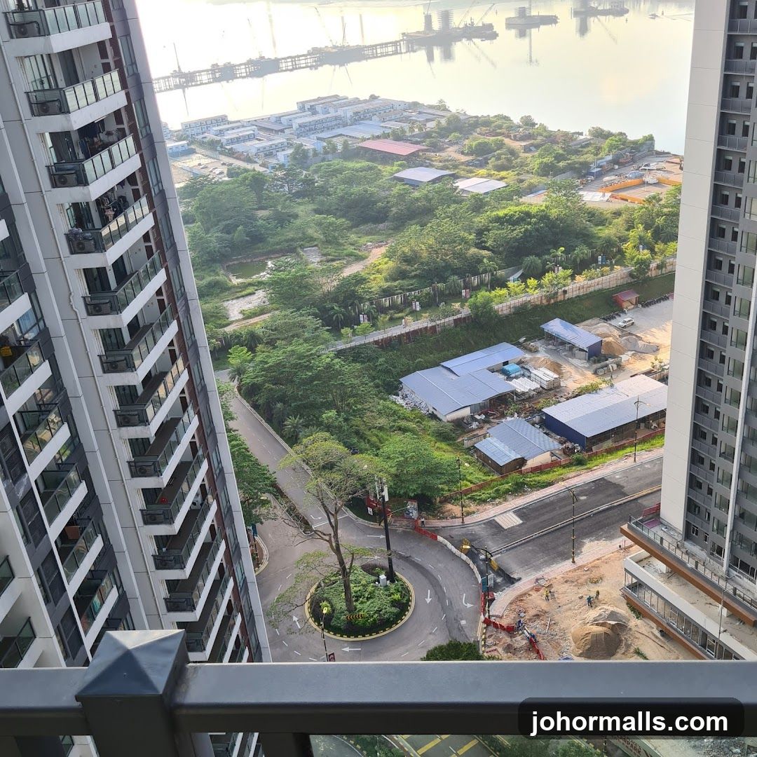 Aerial view of a construction site and harbor