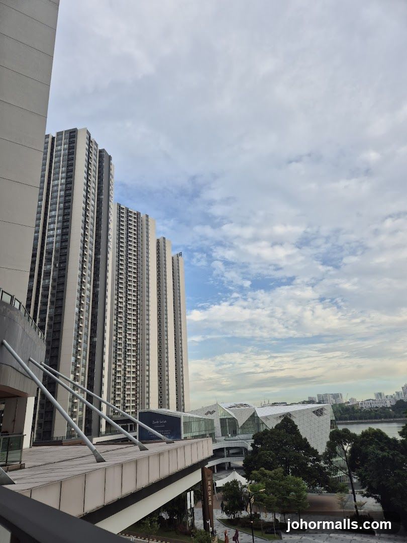 Modern Cityscape with Tall Buildings and a Futuristic Structure