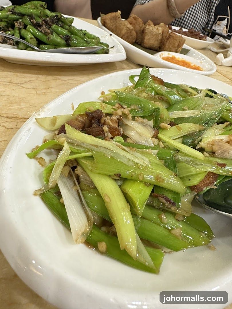 Stir-fried Green Onions with Pork Belly