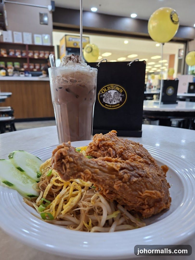 Fried Chicken with Noodles and Chocolate Drink
