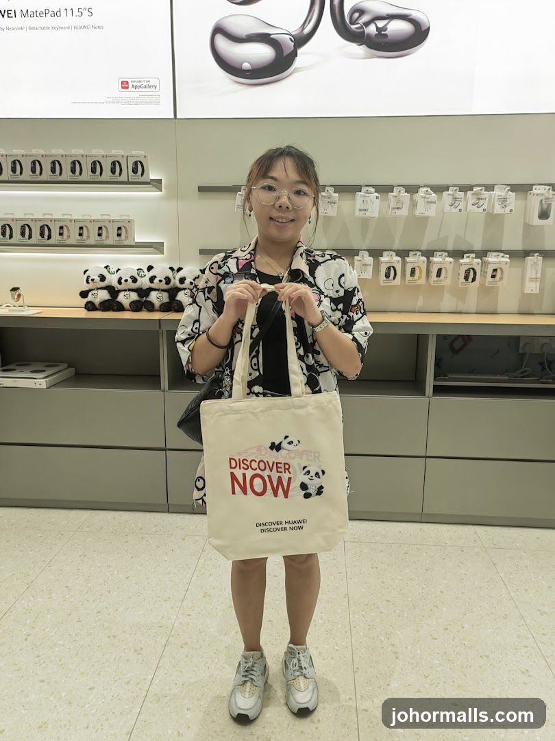 Woman holding a tote bag in a store