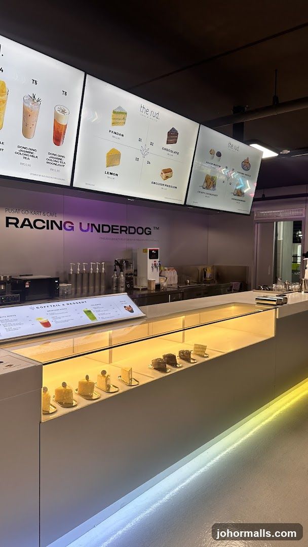 Cafe Counter with Desserts and Drinks Menu