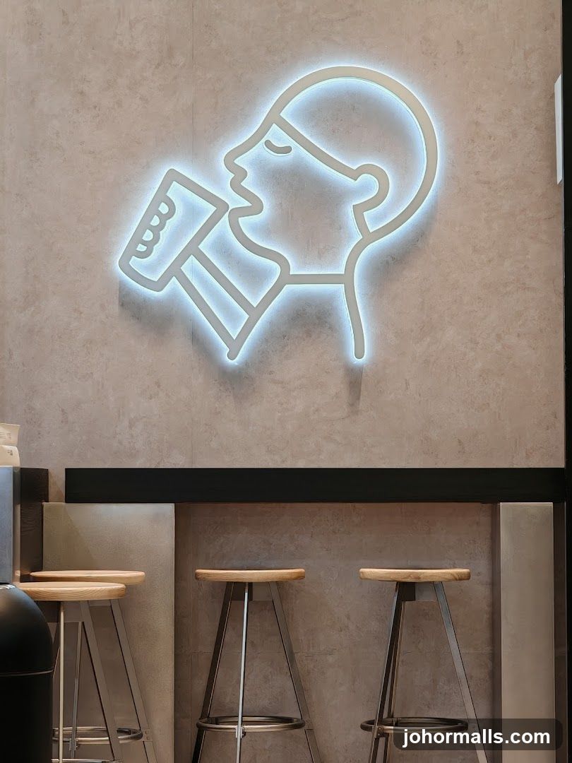 Illuminated Signage Above Bar Stools