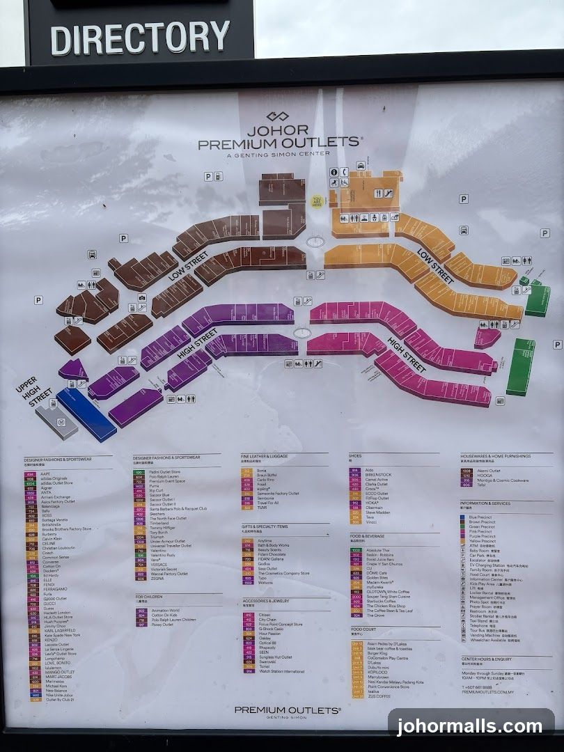 Johor Premium Outlets Directory Map