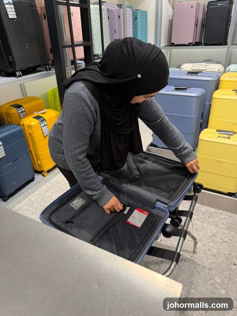 Woman examining a suitcase