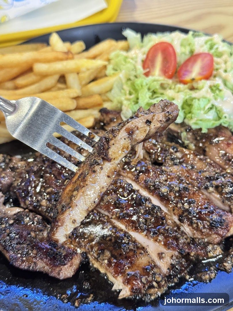 Peppered Chicken Steak with Fries and Salad