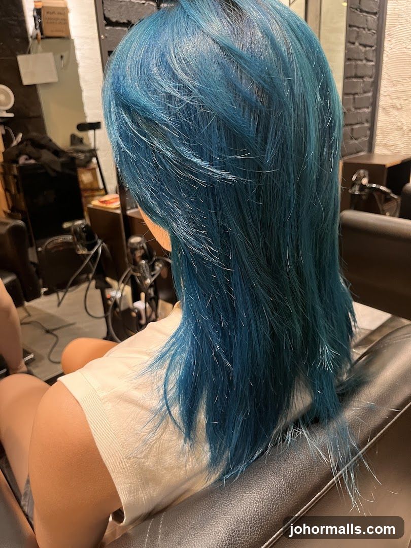 Woman with Blue Hair in Salon Chair