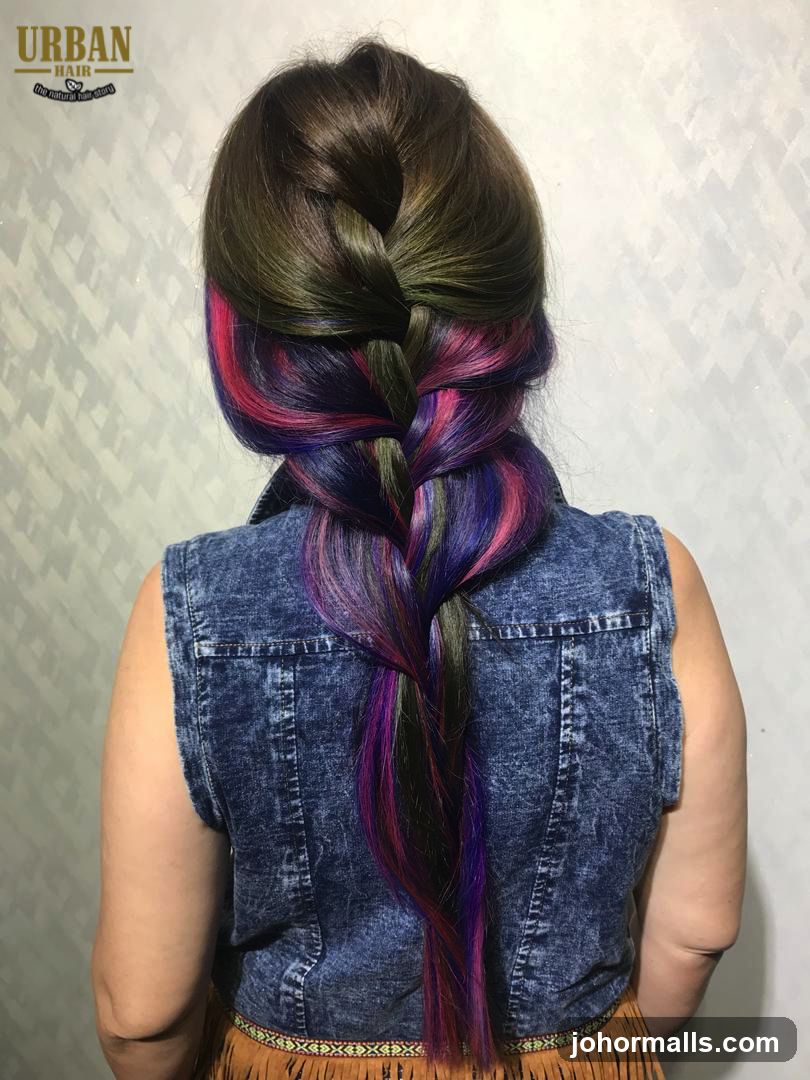 Braided Hair with Colorful Streaks