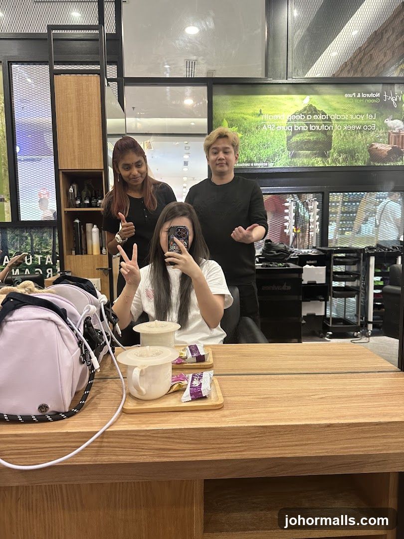Salon Interior with Staff and Customer