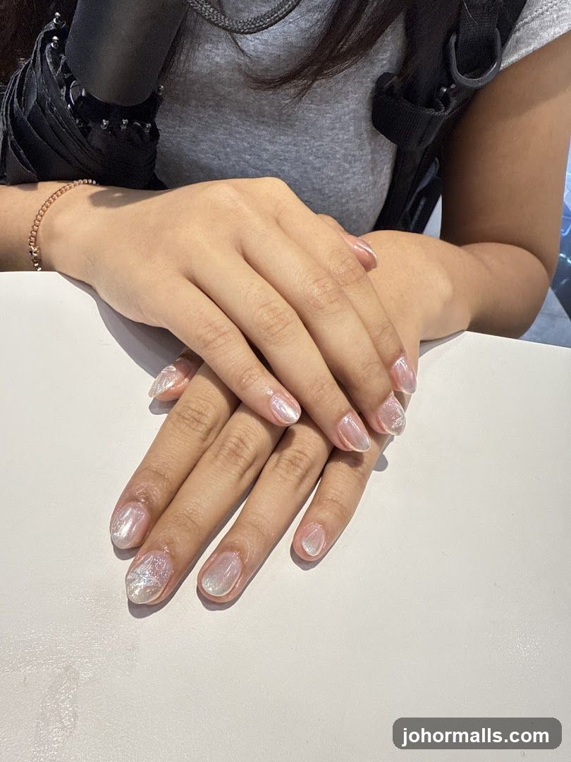 Woman's Hands with Pearlescent Nails