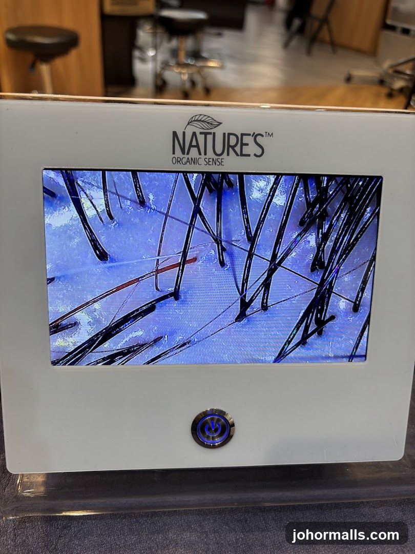 Magnifying device displaying hair follicles