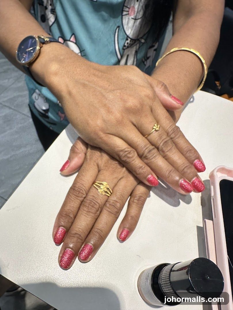 Woman's Hands with Glittery Red Nails