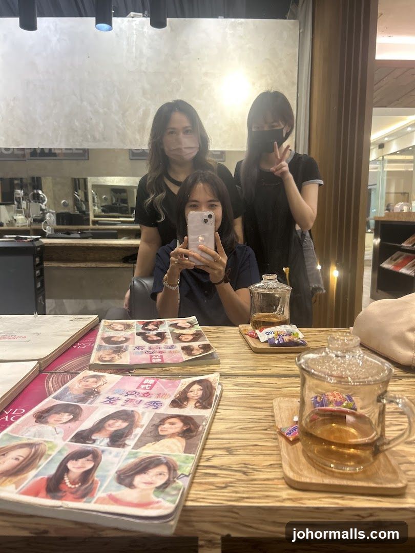 Three women in a salon