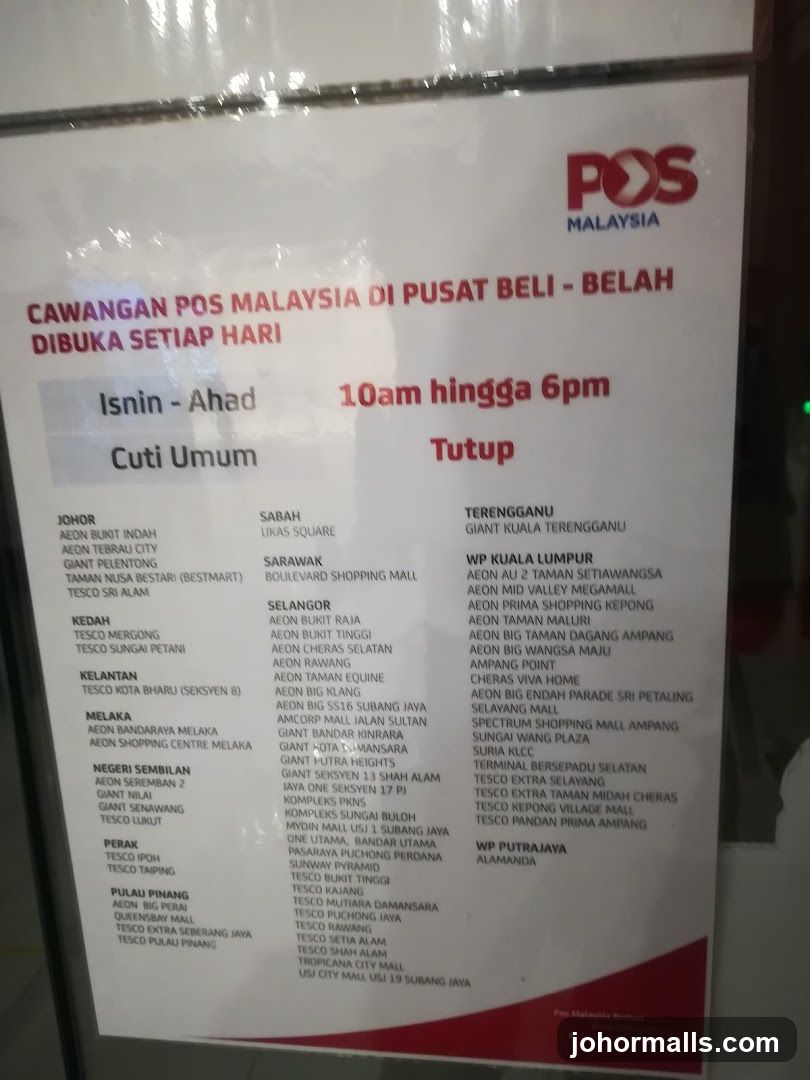 POS Malaysia Branch Operating Hours