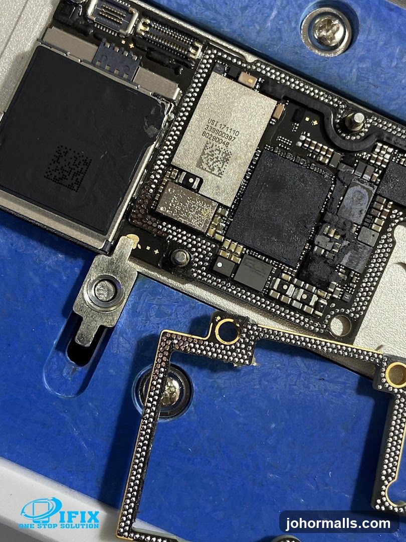 Close-up of a disassembled electronic device circuit board
