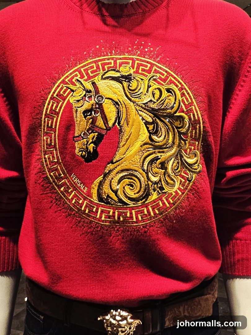 Red Sweater with Gold Horse Emblem