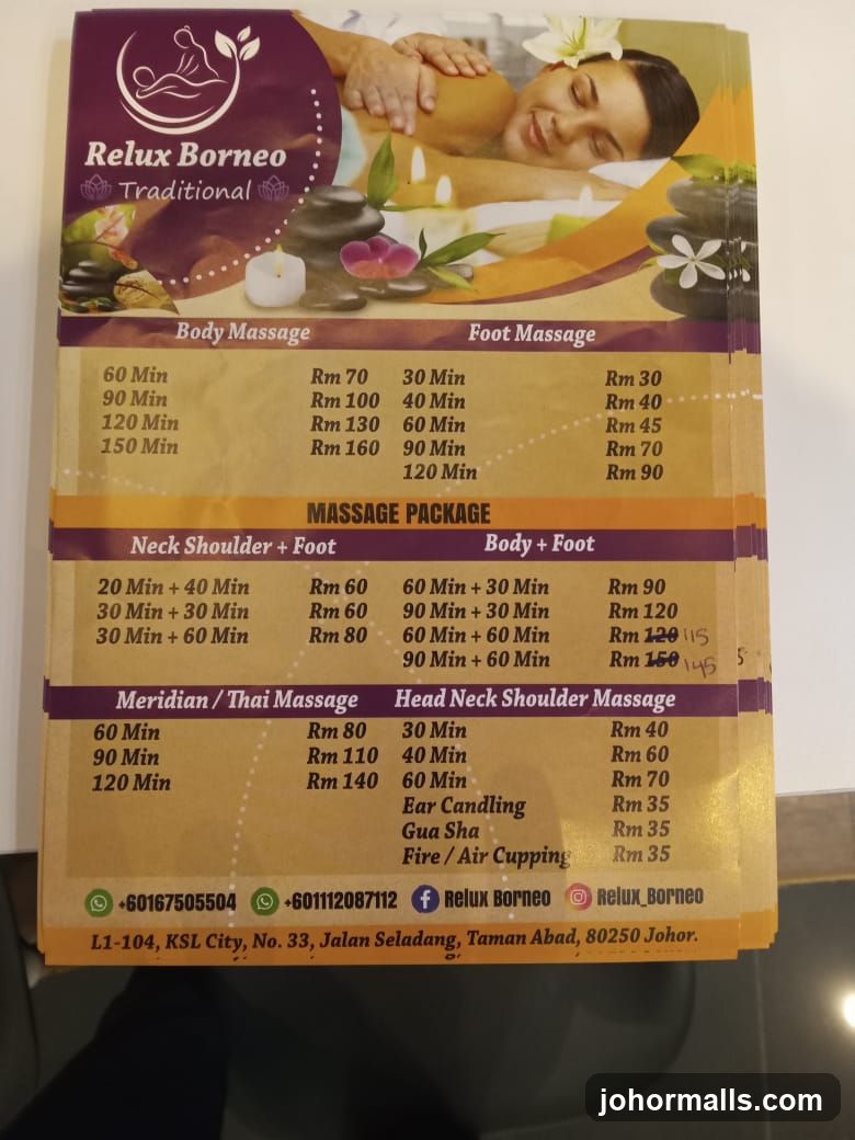 Relux Borneo Traditional Massage Menu