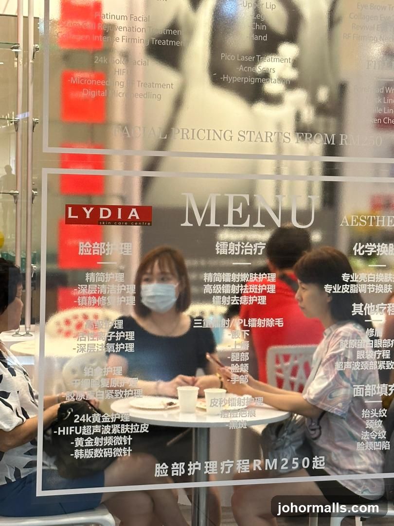 LYDIA Skin Care Centre Menu