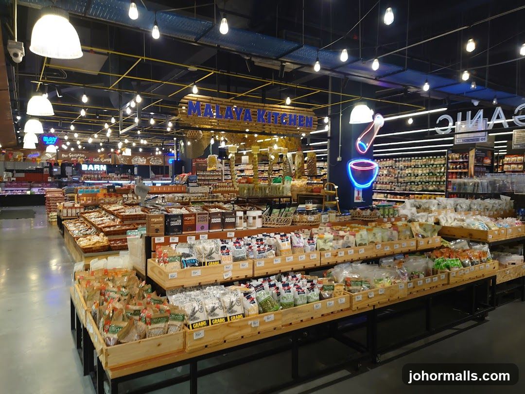 Supermarket aisle with food products