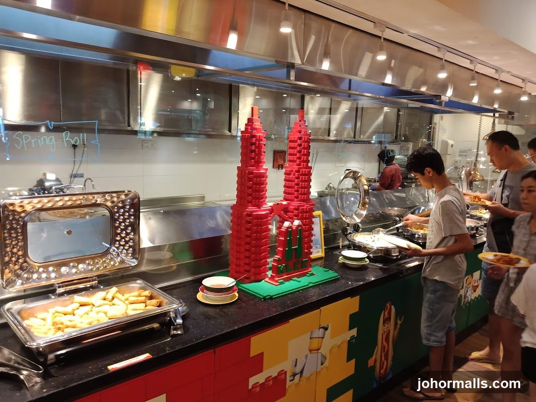 Buffet with Spring Rolls and Lego Decorations