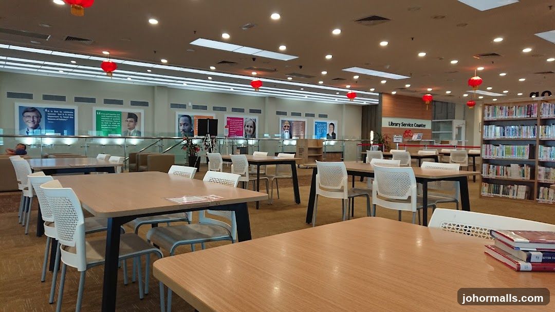 Library Interior with Seating and Bookshelves