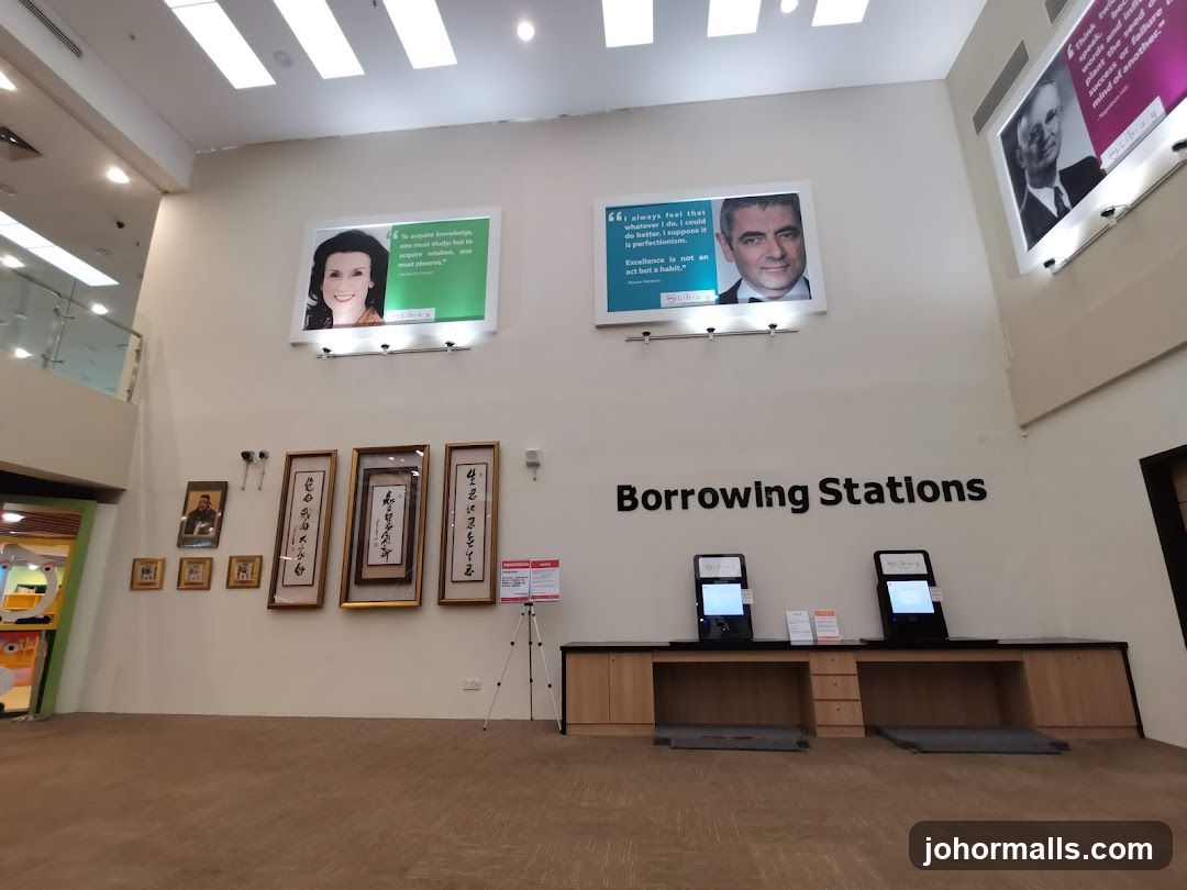 Library Interior with Quotes and Borrowing Stations