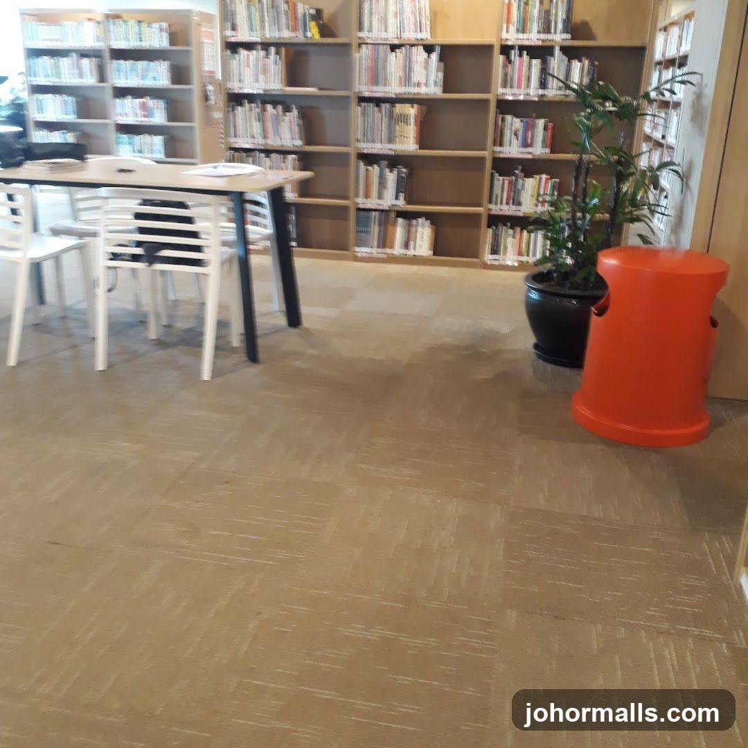 Library Interior with Bookshelves and Seating