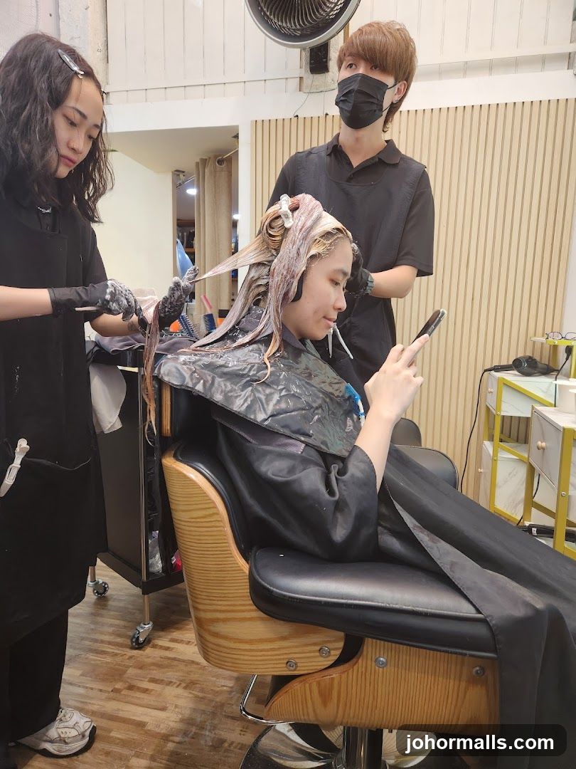 Hairdresser applying hair dye