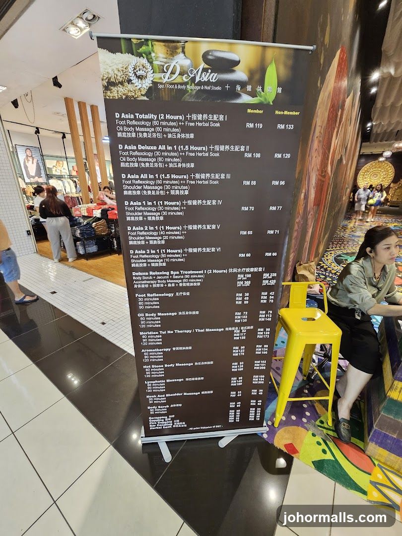 D Asia Spa Menu