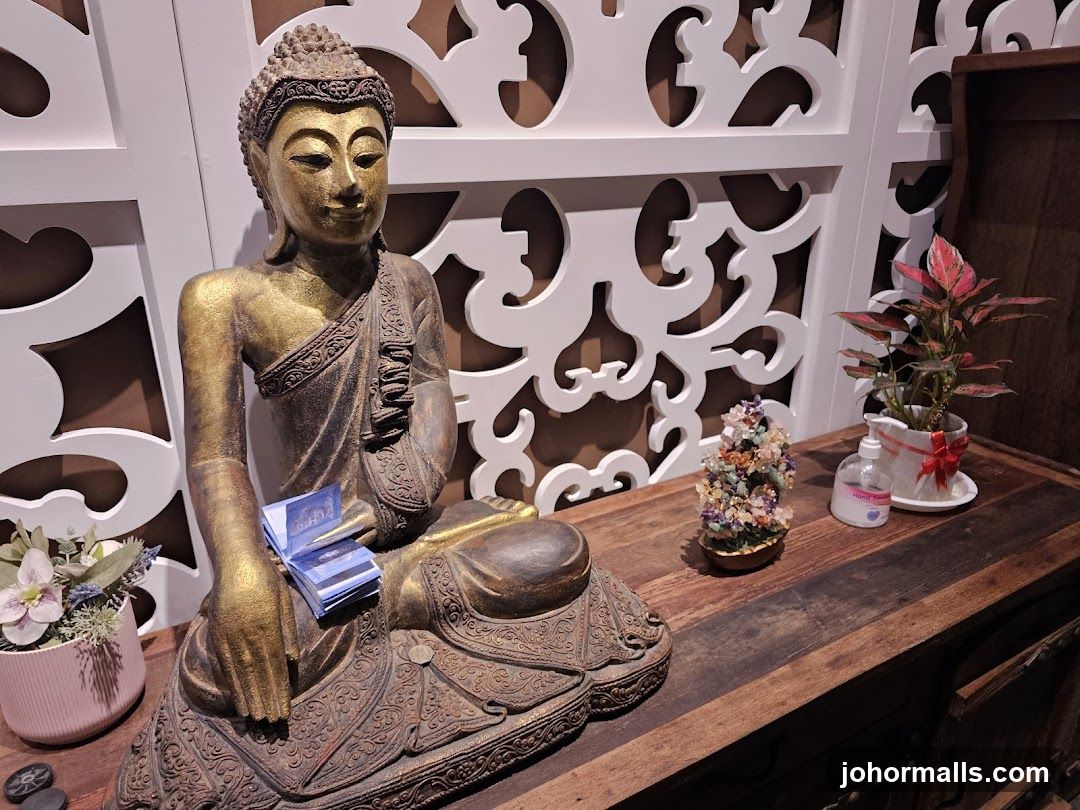 Buddha statue with money and plants