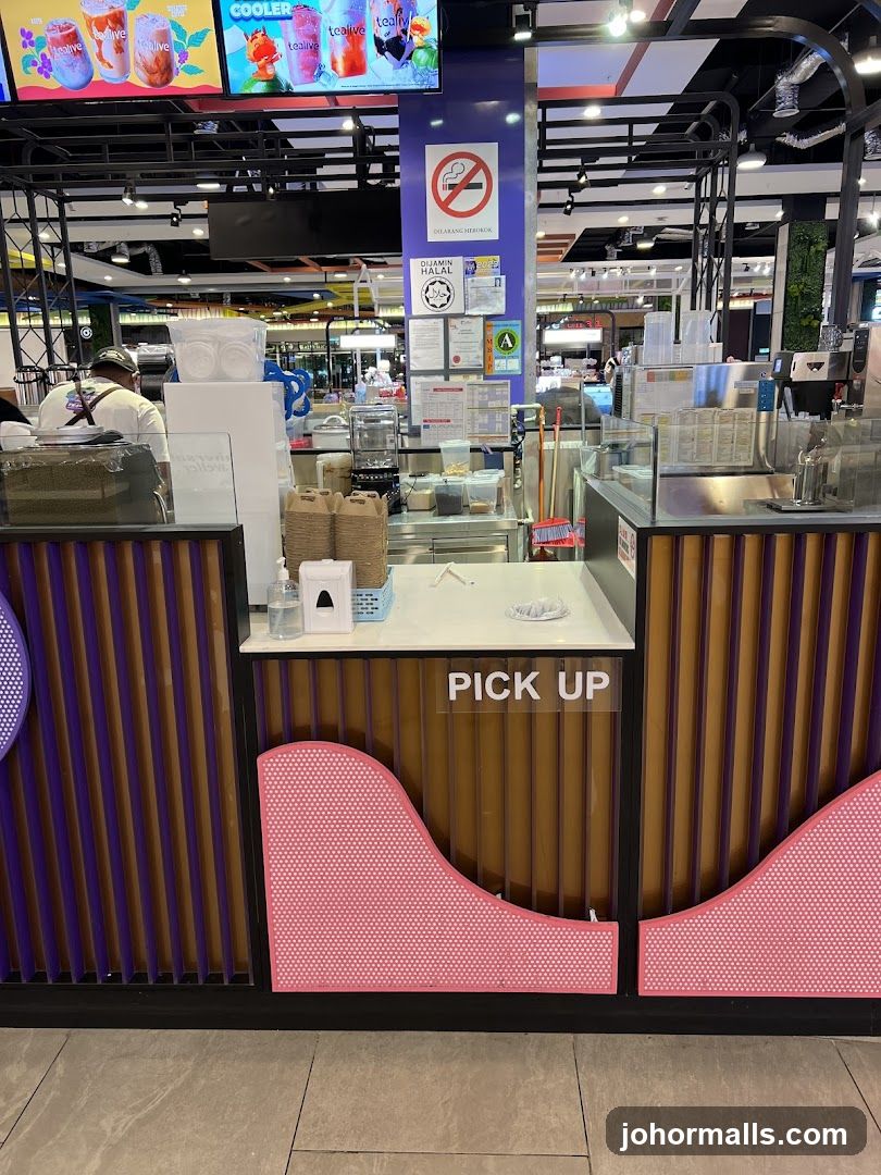 Tea shop counter with pick-up sign