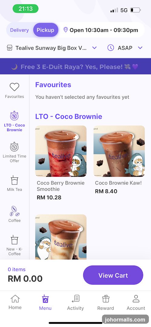 Tealive Menu