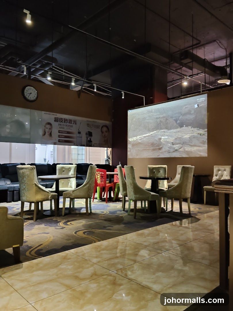 Interior of a lounge with projector screen