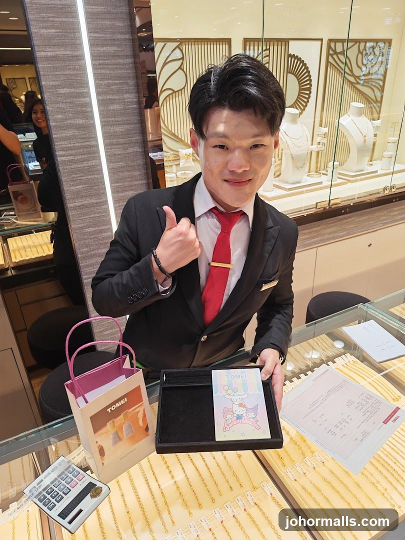Jewelry store employee with merchandise
