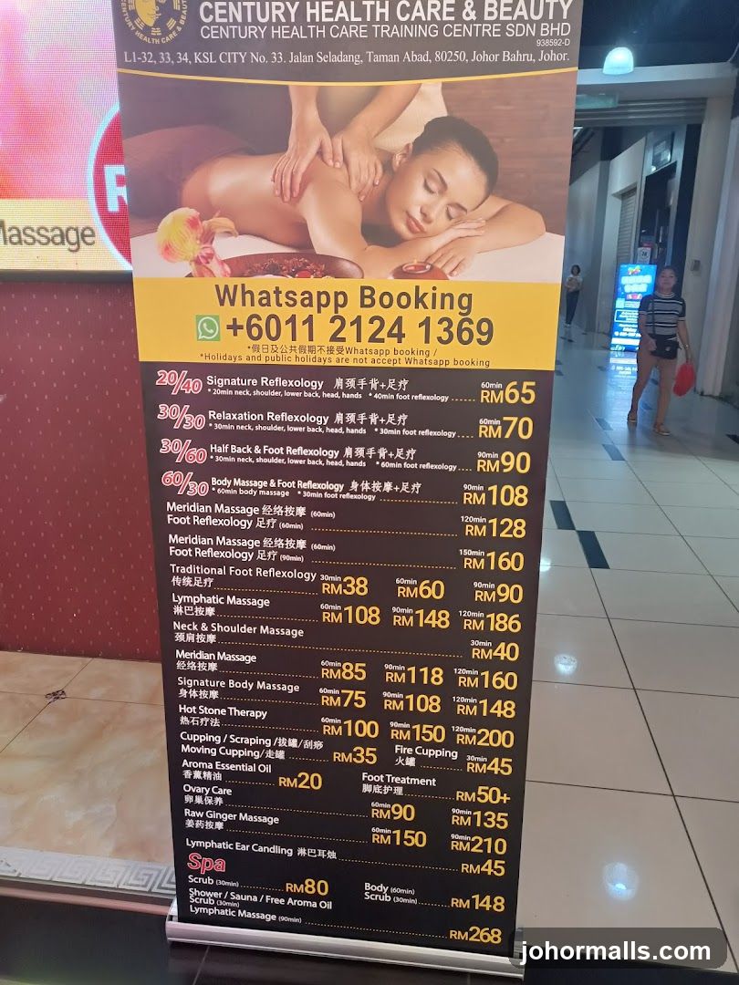 Century Health Care & Beauty Menu