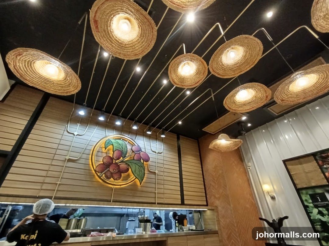 Coffee Shop Interior with Straw Lamps