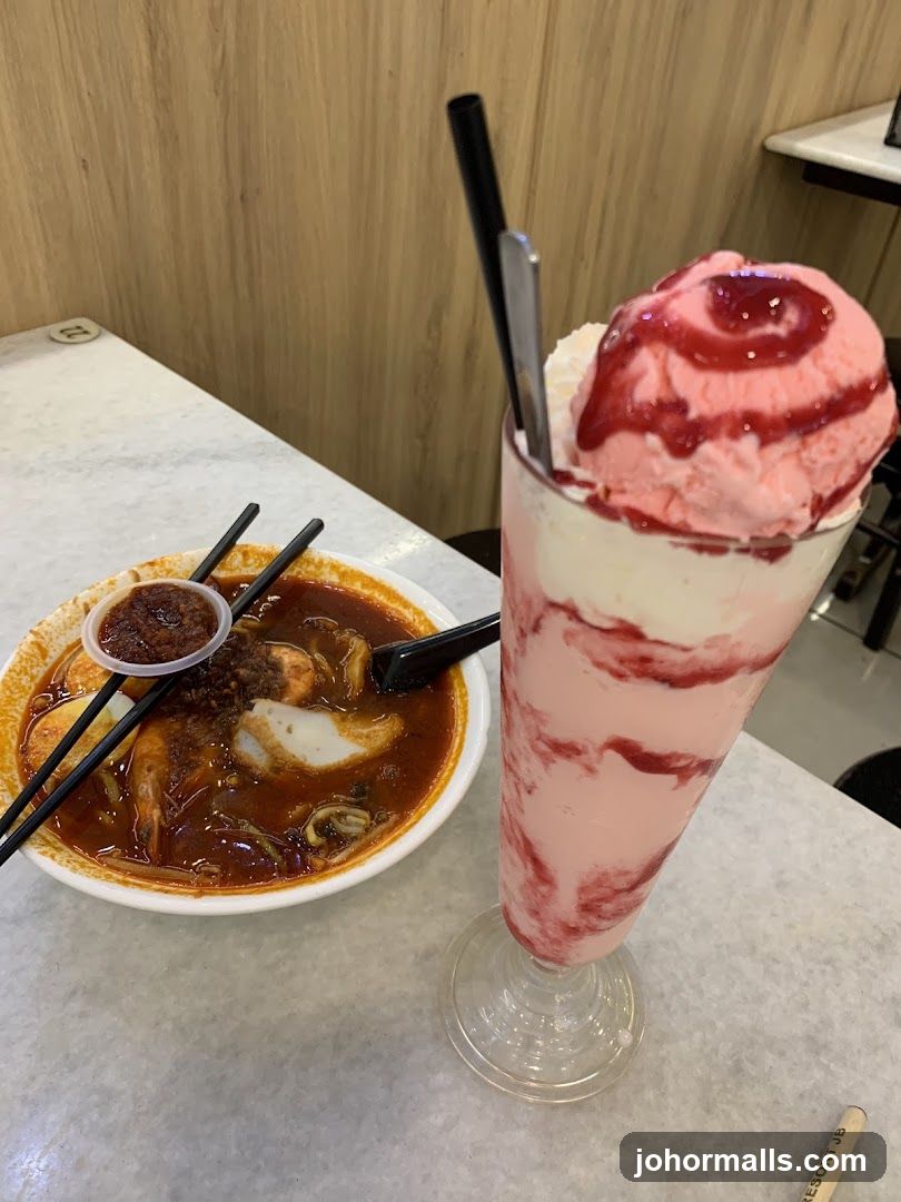 Noodle Soup and Strawberry Milkshake