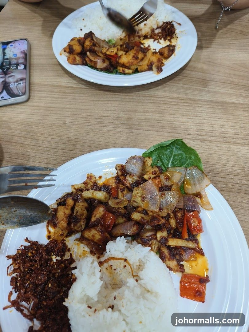 Two plates of rice with stir-fried meat and vegetables