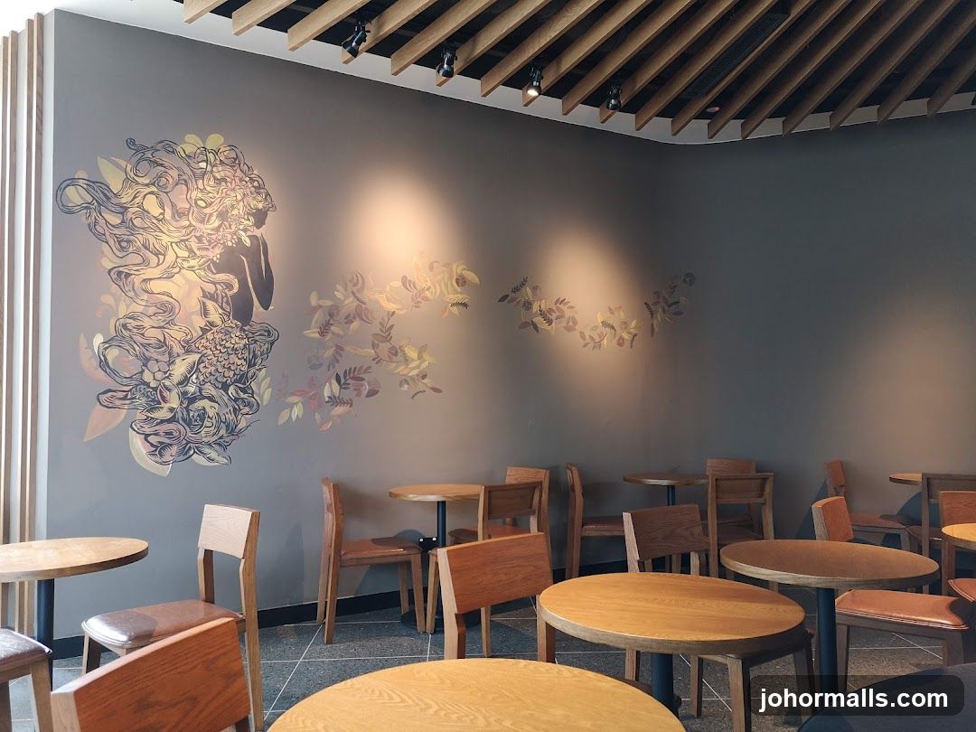 Cafe Interior with Mural and Seating