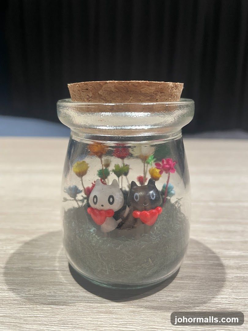 Miniature Terrarium with Cat Figurines