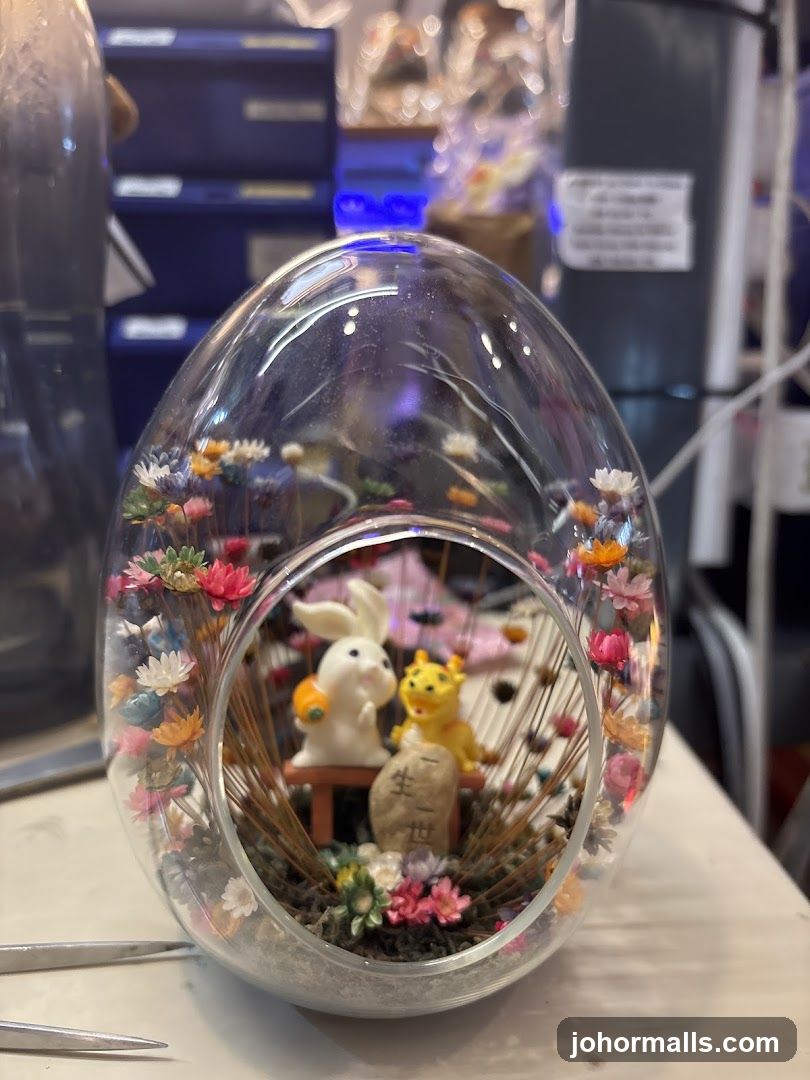 Glass Terrarium with Bunny and Tiger Figurines