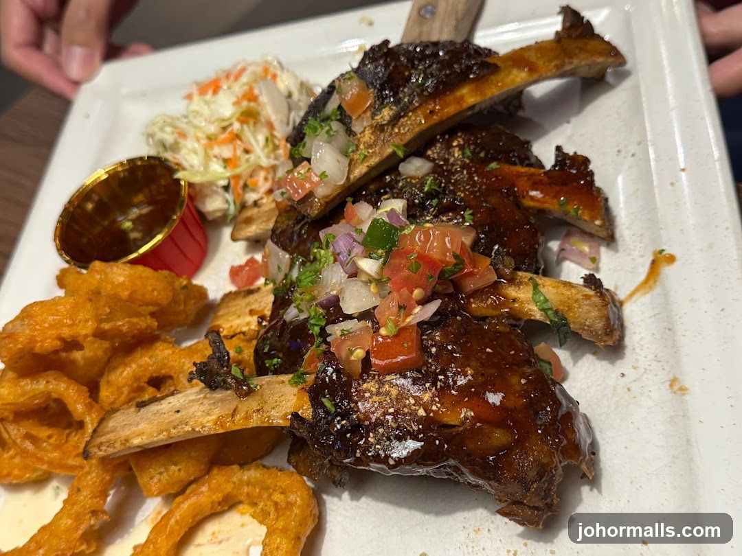 BBQ Ribs with Onion Rings and Coleslaw