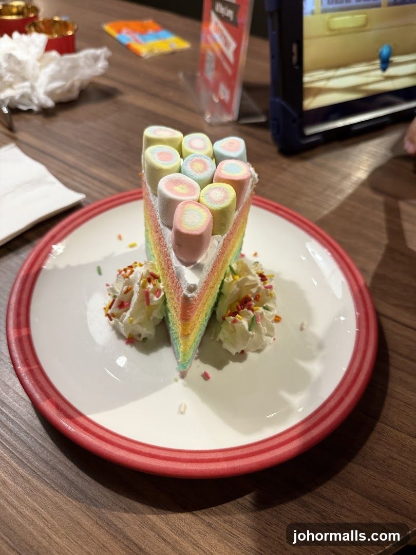 Rainbow Cake Slice with Marshmallows