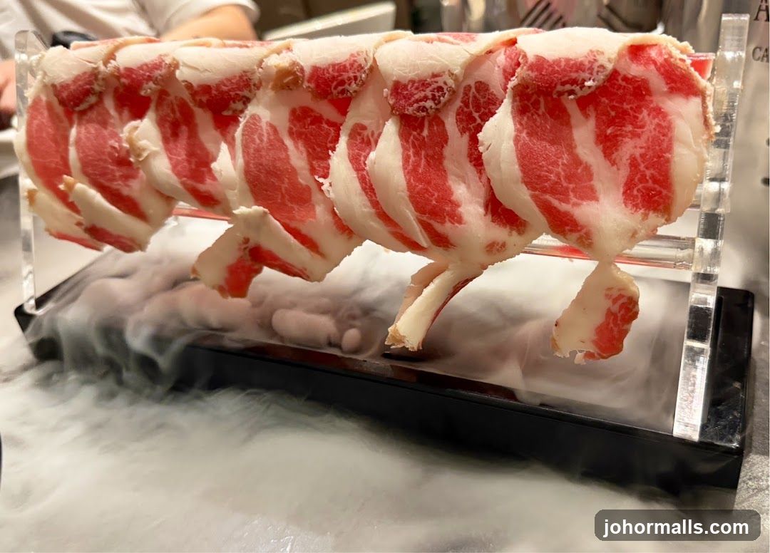 Thinly Sliced Raw Meat on Display