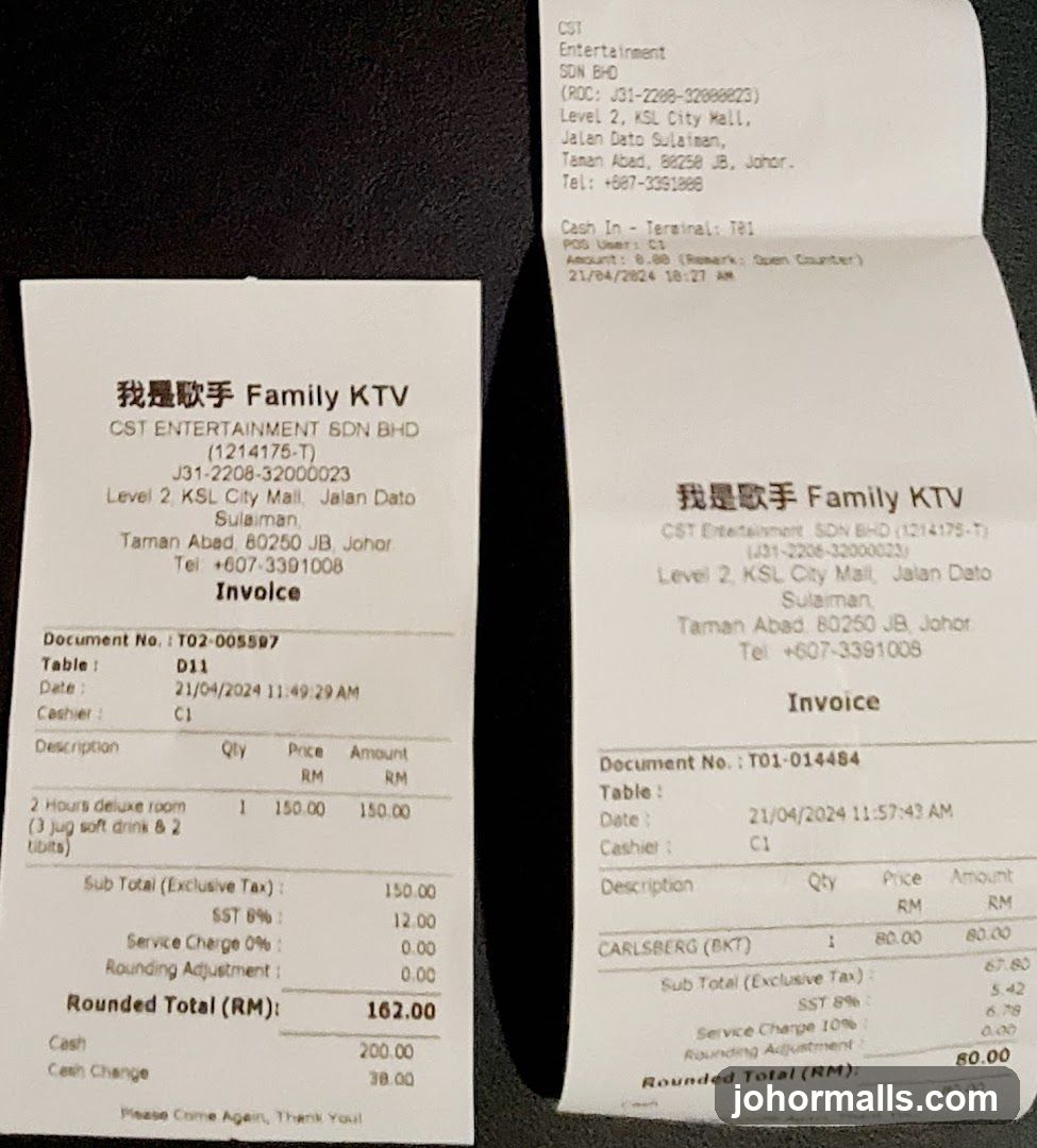 Receipts from Family KTV