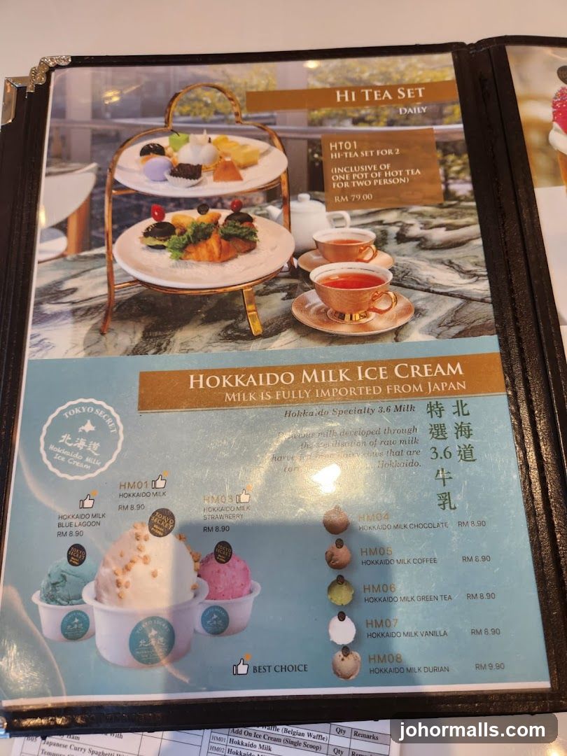 Hi Tea Set and Hokkaido Milk Ice Cream Menu
