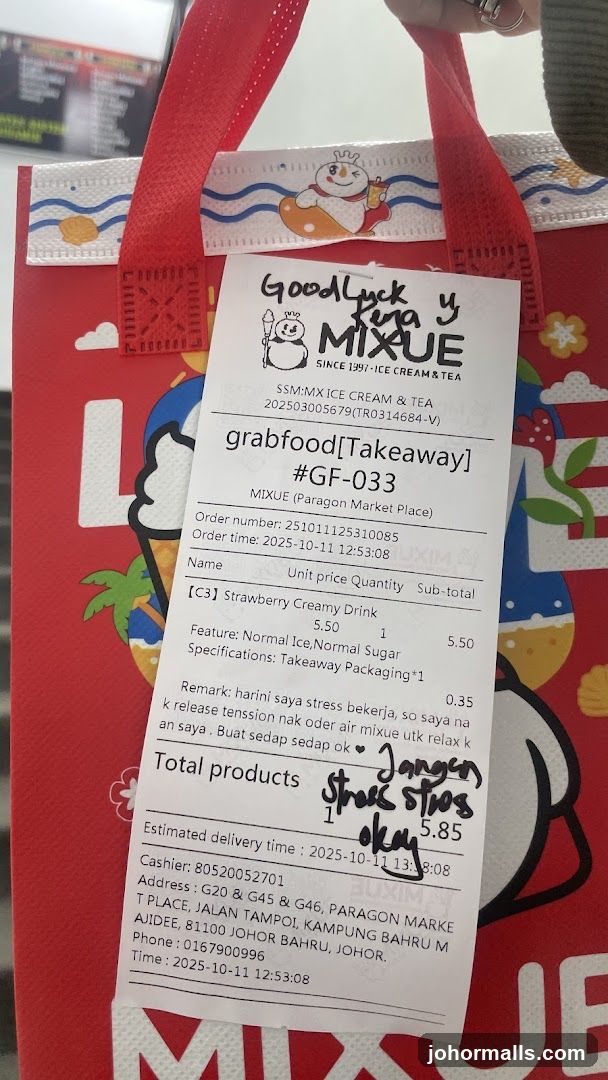 Mixue Takeaway Receipt